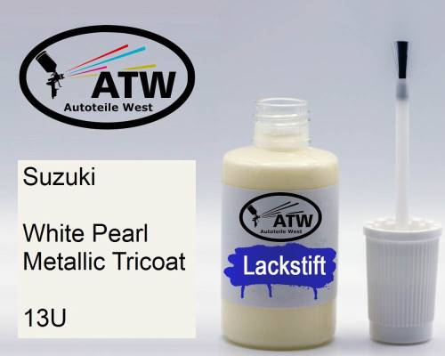 Suzuki, White Pearl Metallic Tricoat, 13U: 20ml Lackstift, von ATW Autoteile West.